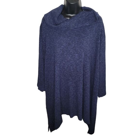 Catherines ribbed blue cowl neck top shirt 4x (30/32w) - Picture 1 of 4